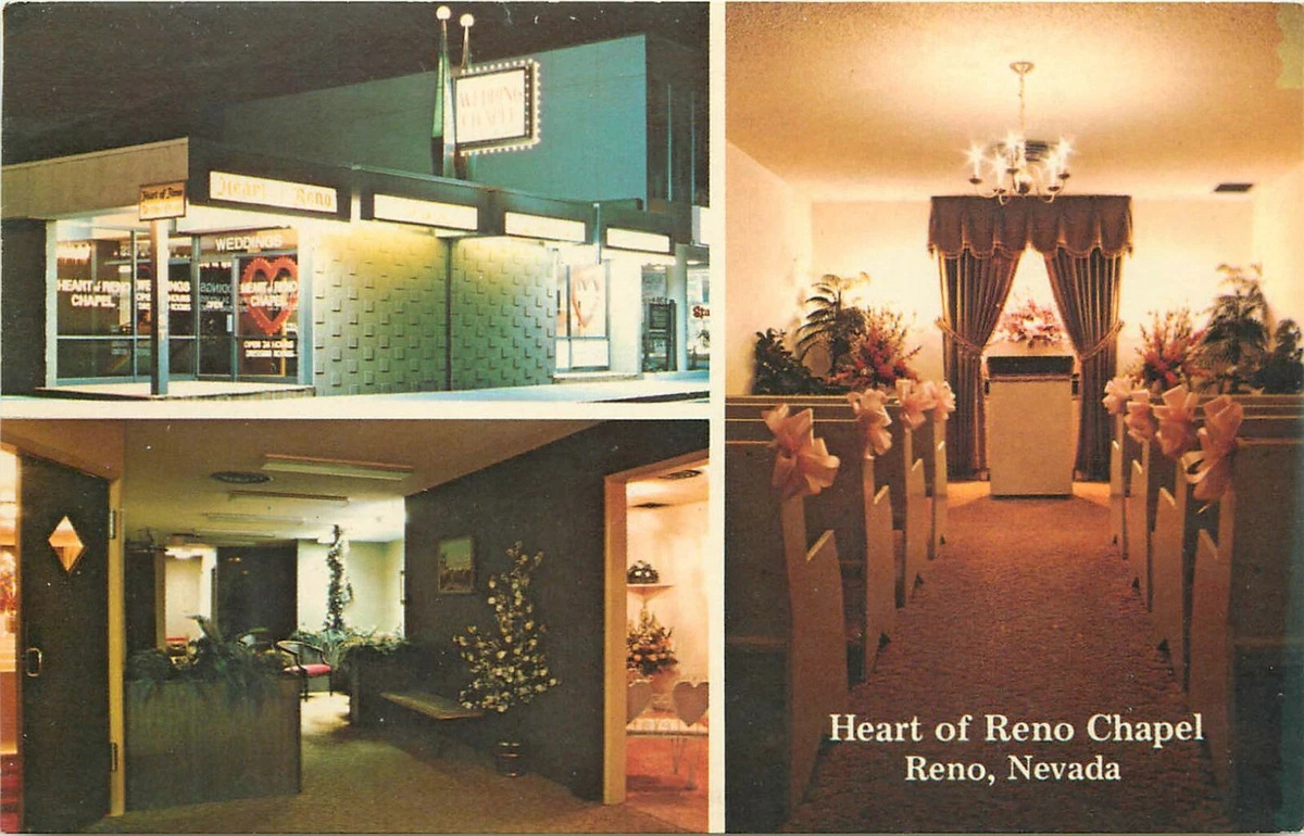 c1970 Heart of Reno Wedding Chapel, Reno, Nevada Postcard