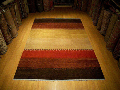 8 x 11 Hand Knotted Afghan Rug_Modern Design_Vegetable Dyes Wool_Thick Soft Pile