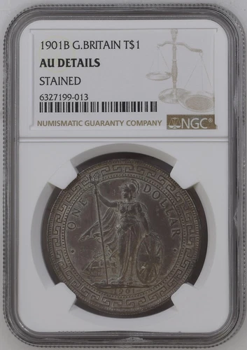 1901-B Great Britain Trade $1 NGC AU Details Stained