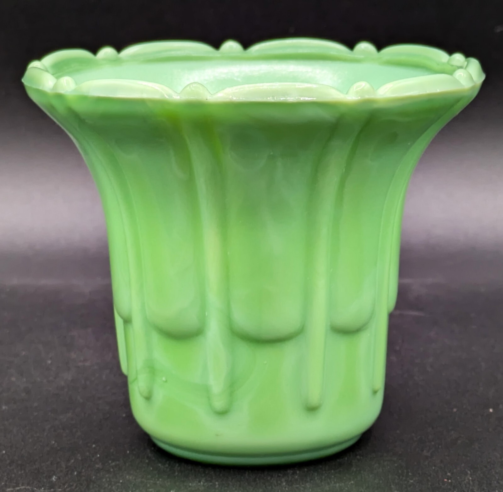 Vintage Akro Agate Green Swirl Glass Planter with Flared Rim 297