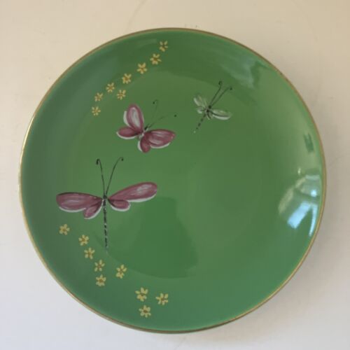 2 Anthropologie Green Salad Dessert Plates 8” Pink Dragonflies shi