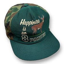 Vintage Deer Hunting Funny Puff Print Trucker Hat Cap Camo USA Made