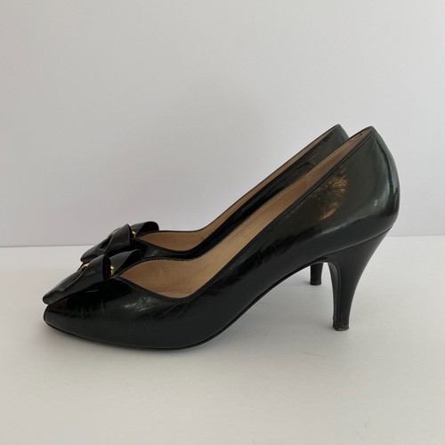 Vintage Bruno Magli Black Peep Toe Heels Womens 8 Bow - Picture 7 of 8