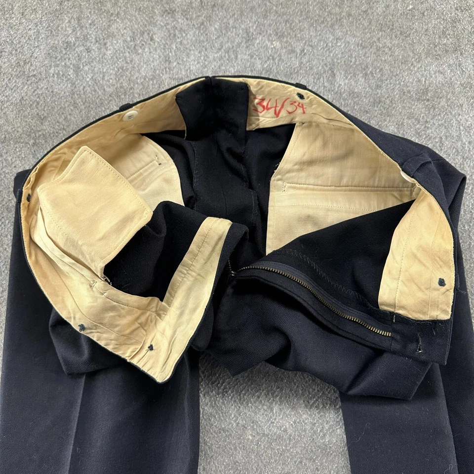 Pantalón De Colección Jacob Reeds Jons Hombres 34x36 Negro Lana Gabardina Cintura Alta Pantalones Años 50 Foto 3 de 4