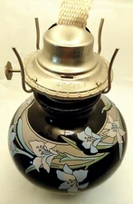 Vintage Kaadan Hand Painted Black Oil Lamp Never Used Blue Pink Floral BASE ONLY