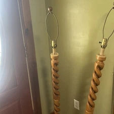 2 Vintage Solid Wood Floor Lamps Rare Spiral 48in Rare One Of A Kind Set !!!