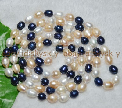 Natural Black White Pink Colorful South Sea Baroque Rice Pearl Necklace 7-10mm