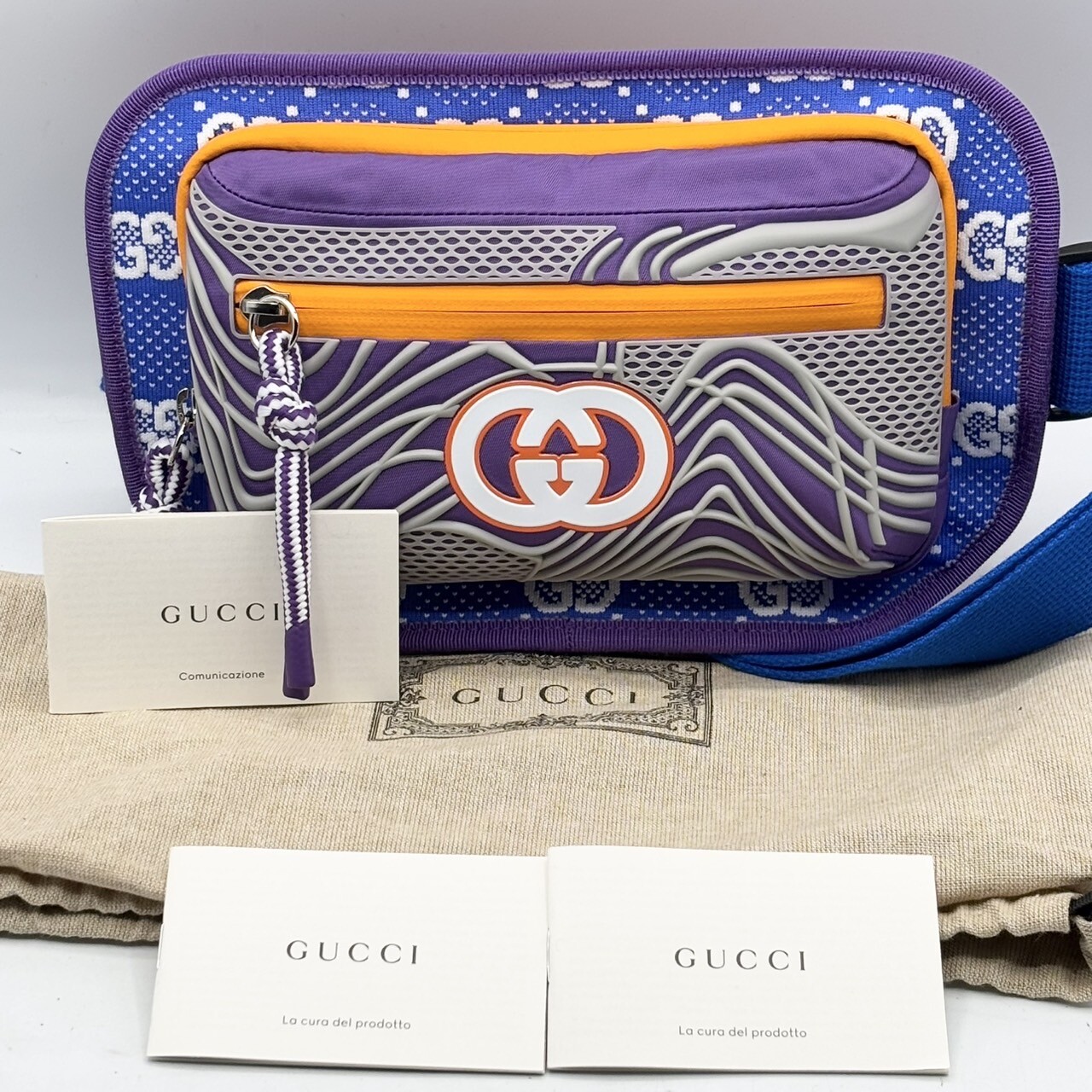 Auth GUCCI ‘New’ 752102 GG Body Bag Cotton Rubber Nylon Multicolor Italy