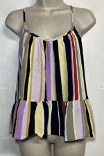 NWT LOFT XS Tank Top Colorful Stripe Speghetti Strap Peplum 