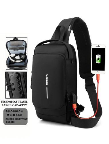 Casual Minimalist Letter Design Zipper Crossbody Bag for Men Chest Bag - Picture 7 of 13