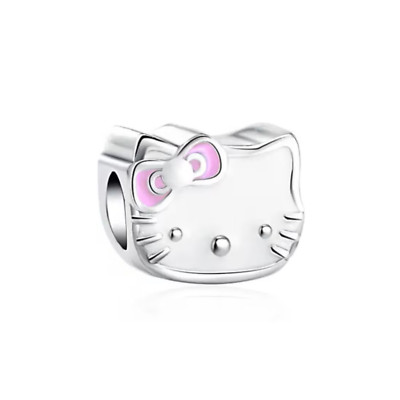 925 Sterlingsilber Charm Bracelet Anhänger Schmuck - Hello Kitty Katze Kopf weiß
