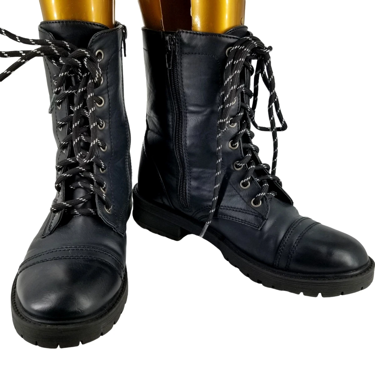 Combat Boots Black Zipper Lace Up 6.5M Steampunk Gothic Alt Cosplay Madden Girl