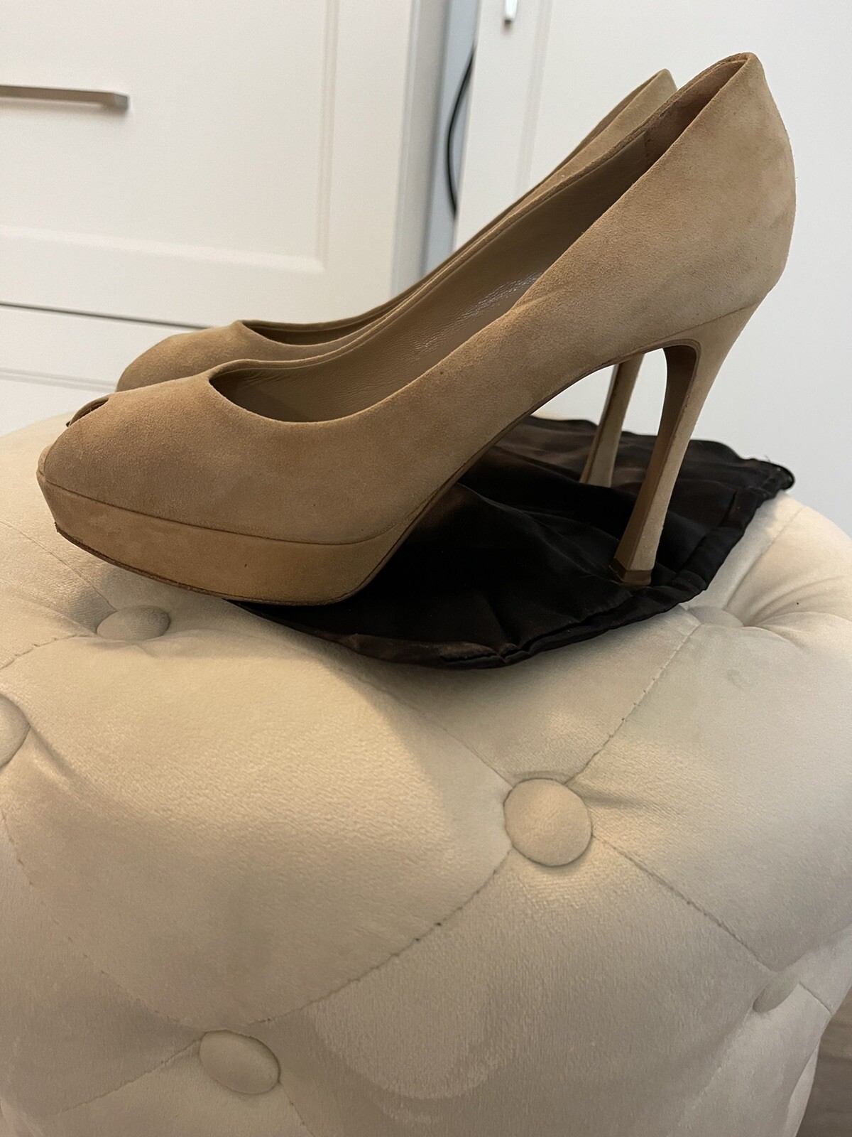 SAINT LAURENT YSL Palais 80 pompa in pelle scamosciata nuda 38 altre linee taglia 8 corse grandi