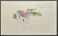 Christmas Postcard Snow Scene & Pine Cones Made in USA