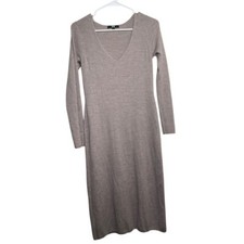Unqilo Dress Women's Small Brown Midi Ribbed Casual Minimal Long Sleeve Solid