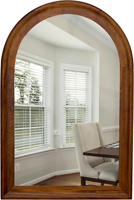 Walnut Brown Arched Bathroom Mirror 24x36 Inch for Living Room & Entryway