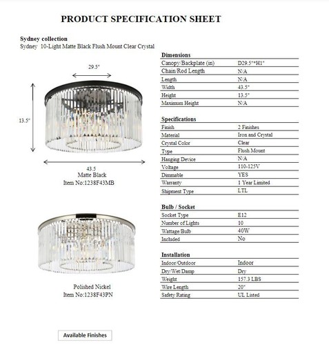 Large Polished Nickel Flush Mount 10 Light Crystal Silver Shade Fixture 43 inch - Picture 9 of 9