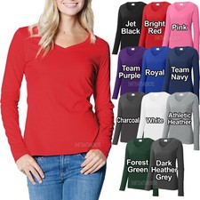 Ladies V-Neck Long Sleeve T-Shirt Womens Top Soft Cotton Tee XS-XL 2XL, 3XL, 4XL