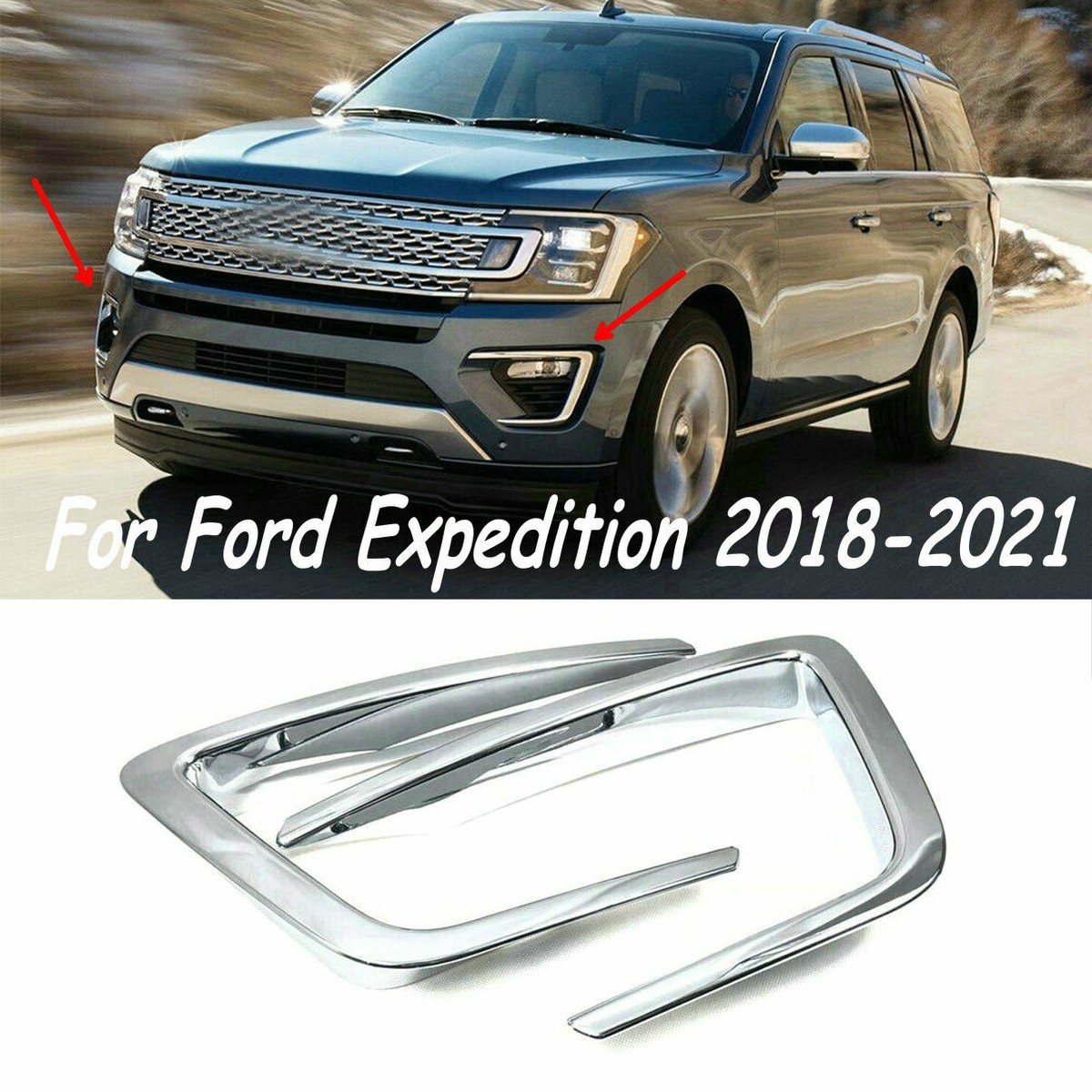 For Ford Expedition 2018 2021 Chrome Front Fog Light Cover Lamp Trim Accessories