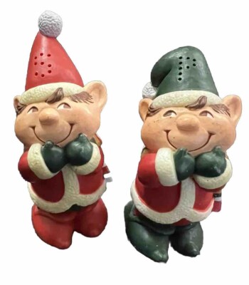 Christmas Salt & Pepper Shakers 1980's Hallmark Pixie Elves Collectible Vintage