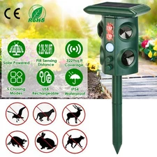Ultrasonic Animal Repeller Repellent Cat Dog Fox Deer Raccoon Outdoor Solar