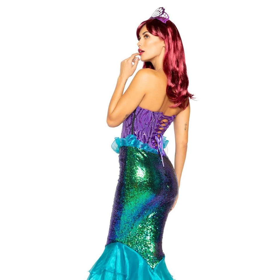 Disfraz de sirena corsé top lentejuelas falda larga en capas iridiscente concha tiara 4995 Foto 2 de 4