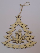 Wood Cutout Christmas Tree Holiday Ornament Primitive Cabin Thin Candles Design