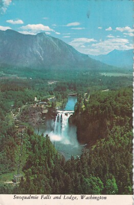 SNOQUALMIE FALLS AND LODGE ~ WASHINGTON ~ GEBRAUCHT ~ POSTDATUM AUF KARTE 1980