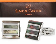New Simon Carter London Stone Grille Grey Mother Of Pearl And Polished Cufflinks