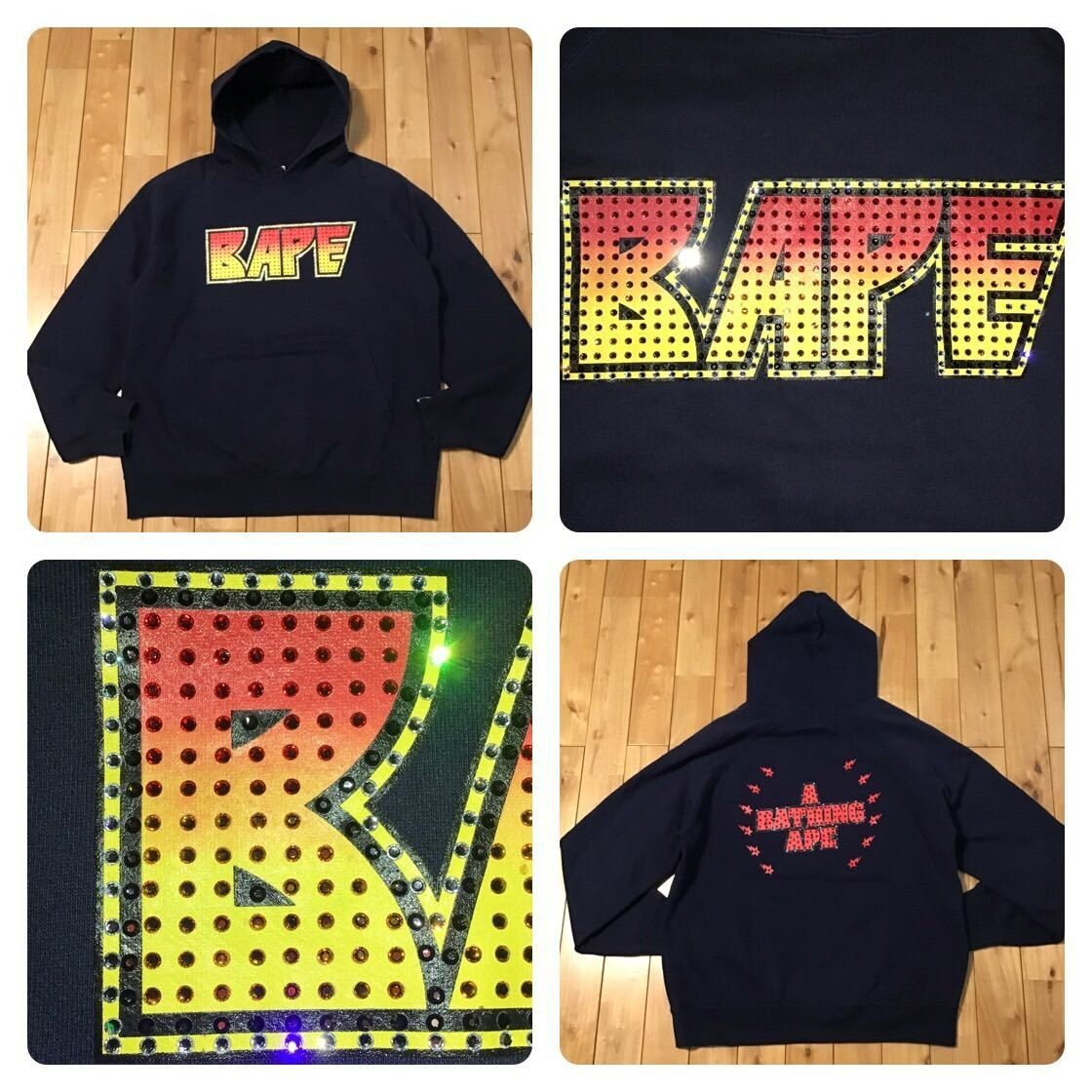 BAPE × Swarovski KISS logo pullover hoodie Navy A Bathing BAPE × Swarovski KISS logo pullover hoodie Navy A Bathing