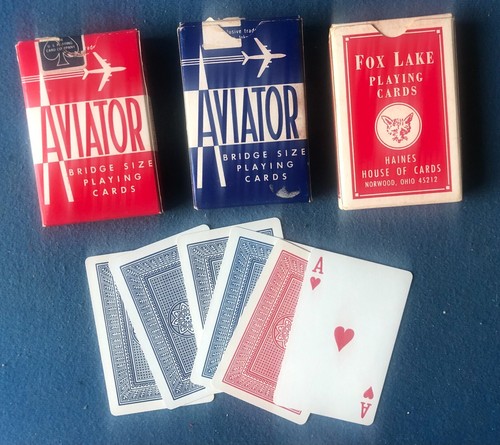 Magic Trick Apparatus 3 Complete Bridge Decks Of Aviator/Fox Lake Red & Blue