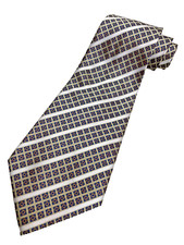 Vintage Necktie 1970's Swing Wide Neck Tie Stripe Geometric Gold Bronze White