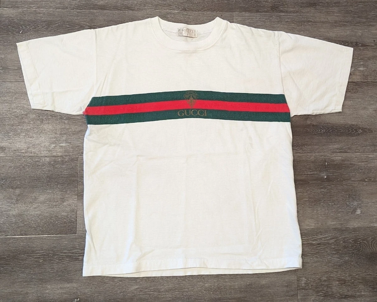 Vintage Made In Italy White Gucci W/ Sherry Line Stripe White T Shirt