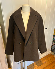 Lindex Cropped Jacket Brown Double Breasted Lapel Collar Button Fastening Long Sleeve Plain
