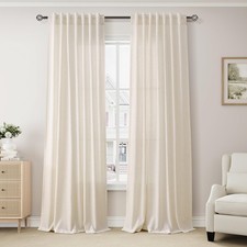 Semi Sheer Textured Linen Curtains 84 Inches Length Long, 2 Panels Set for Be...