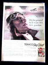 VTG 1939 Texaco Sky Chief Print Ad 10"x14" Pilot Airplane Coronado Ad