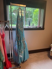 Tiffany exclusive turquoise embroidered pageant mermaid gown dress sz 4 NWT
