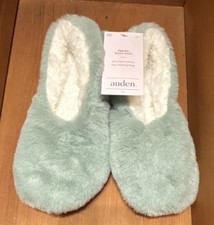Auden Faux Fur Slip-On Slipper Socks Mint Green Sm 5-7 Gripper Bottoms Lined
