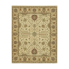 7'3" x 9'1" Ivory Hand Knotted Agra Ziegler Design Leaf Pattern Wool Rug R76370