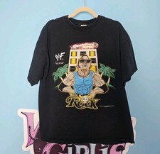 Vintage Rare WWF 2000s Cartoon The Rock Wrestling Graphic Tee Shirt Y2K WWE