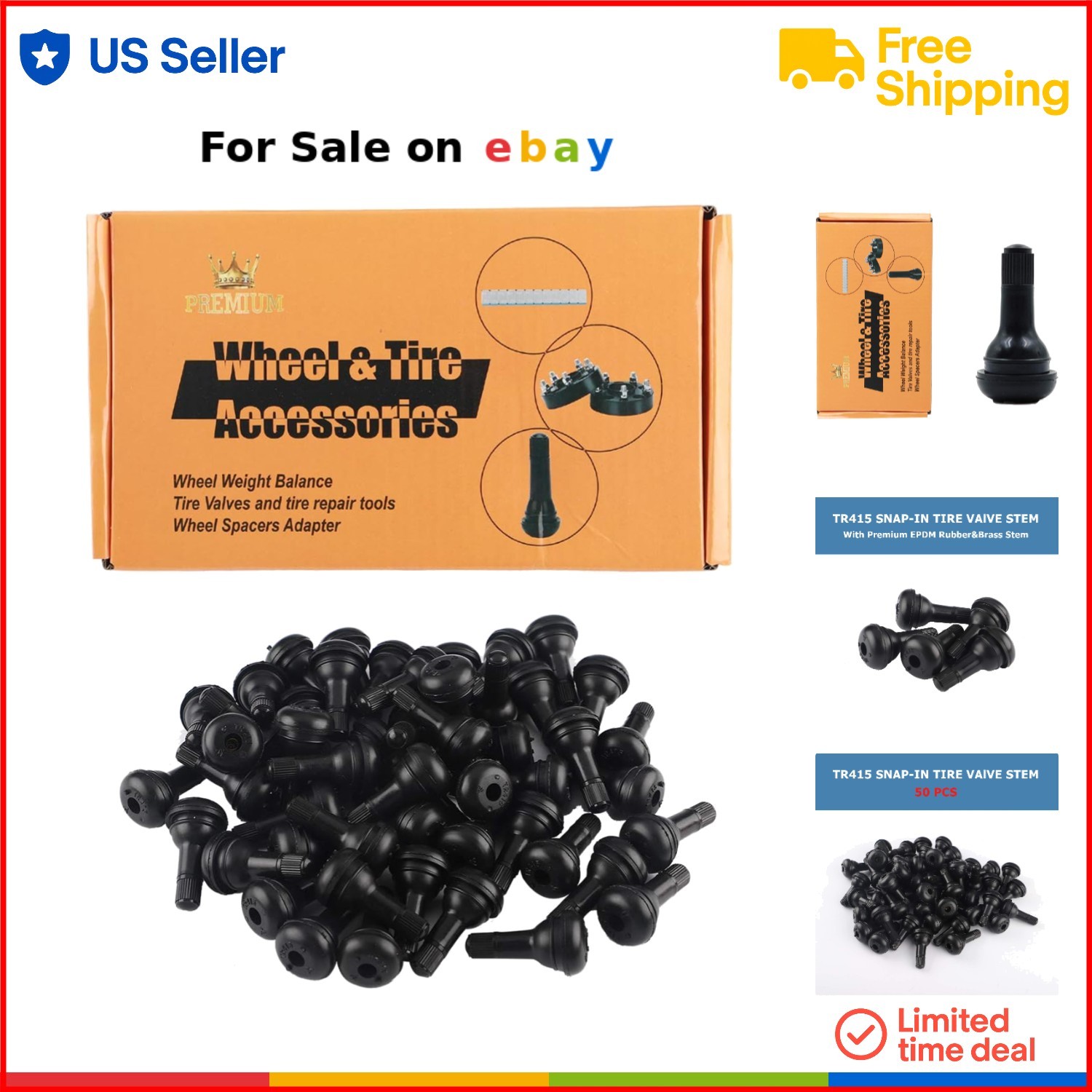 50Pcs Snap-in Tire Valve Stem Copper Rubber for Cars Trucks Motorcycles