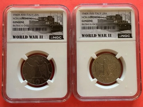 (2) NGC - 1940R XVIII Italy Lira - Non-Magnetic- Genuine - WWII