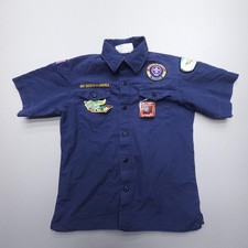 Boy Scouts Of America Boys Youth Medium Uniform Shirt Blue BSA Multiple Patches