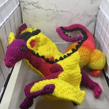 Hand Knitted Dragon Wires plush Stuffed Animal Handmade Yellow Pink Poseable