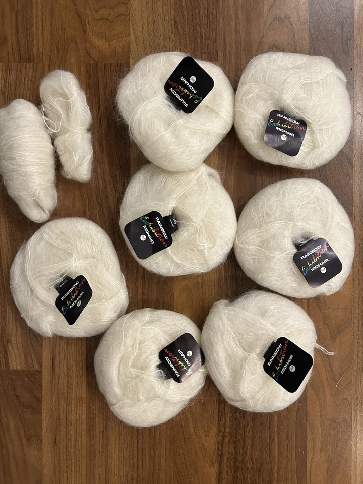 Mohair Wolle – Rainbow Exhibition,  7 Knäuel  , 350g, 700 m , woll weiß. NEU
