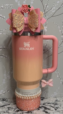 #ad Stanley Mesa Sunset 40 oz H2.0 SS Flowstate Quencher Tumbler Ombre Peach Pink $80.75