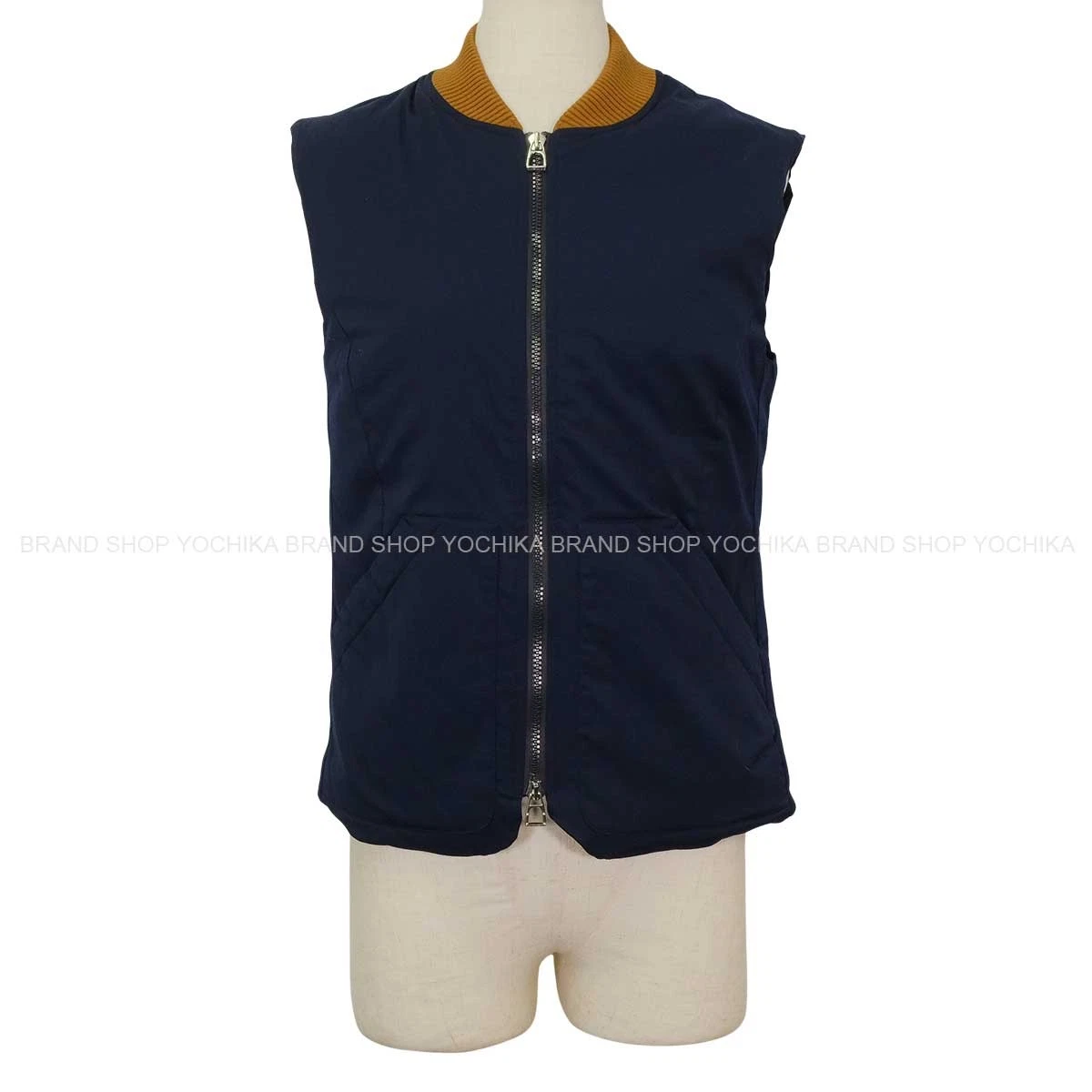 Hermes — HERMES Gilet Trotting Navy/Fauve Nylon/Polyurethane #XS Gold HW Vests[EXCELL...