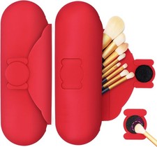 Travel Silicone Makeup Brush Holder with Cleaning Pad and Magnetic Closure