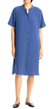 Eileen Fisher Women's Silk Mandarin Collar Shirtdress Sz 2X Dusk Blue $378