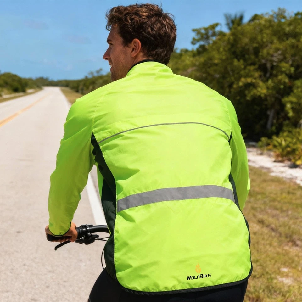 WOSAWE Mens Cycling Jersey Long Sleeves Waterproof Wind Reflective MTB Bike Coat - Image 4 of 4